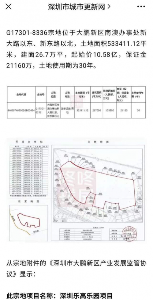 深圳大鹏 800亩土地出让给乐高集团，东部海岸公司受益有多少？(图1)